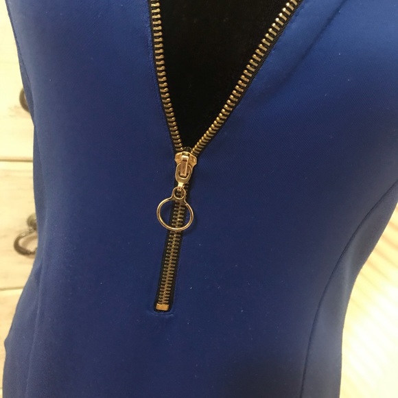 Royal Blue Front-Zip Body Con Dress - Picture 6 of 8
